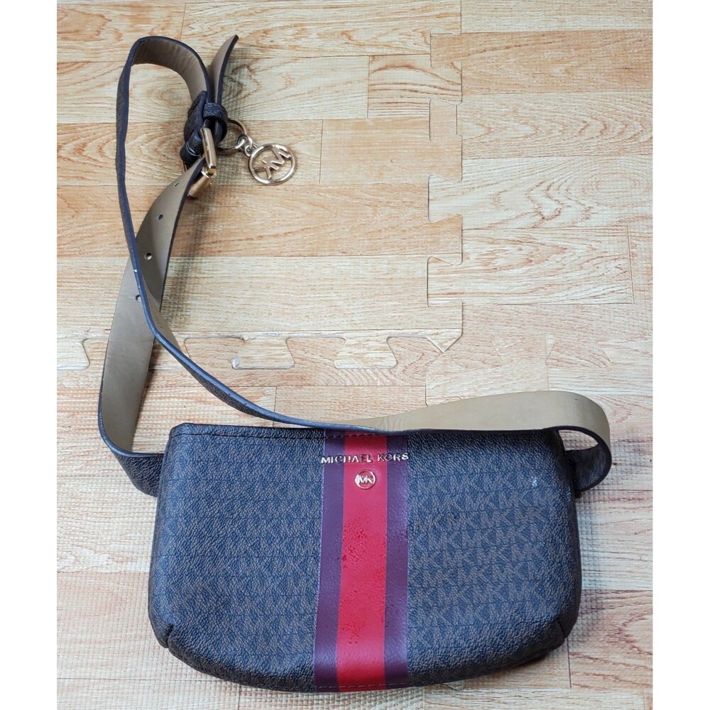 Michael Kors Monogram Belt Bag Red Stripe MK Logo Adjustable Strap